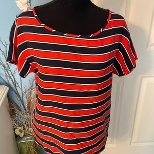 J crew navy and red striped top
